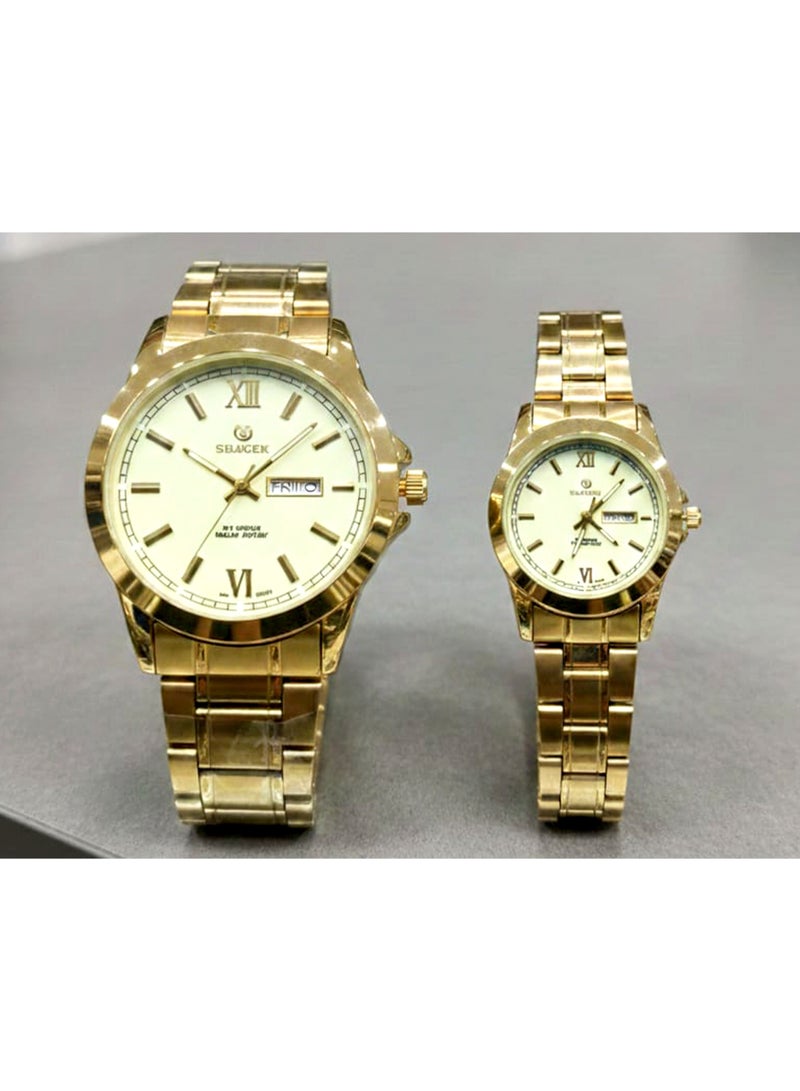 SMAKER Luxury Couple Watch Set - Men's and Women's Wristwatches with Day and Date Indicator, Water Resistant, Classic Stainless Steel Design - Image 1
